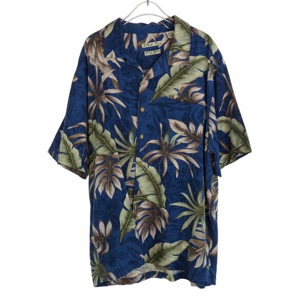 Batik Bay 1980s Vintage Hawaiian Blue Silk Tropical Button Down Shirt XL - Picture 9 of 9